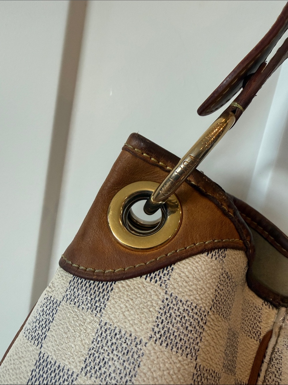 Louis Vuitton Checker Galleria pm Hobo Bag with Leather lv Brown/White azur - Picture 4 of 14